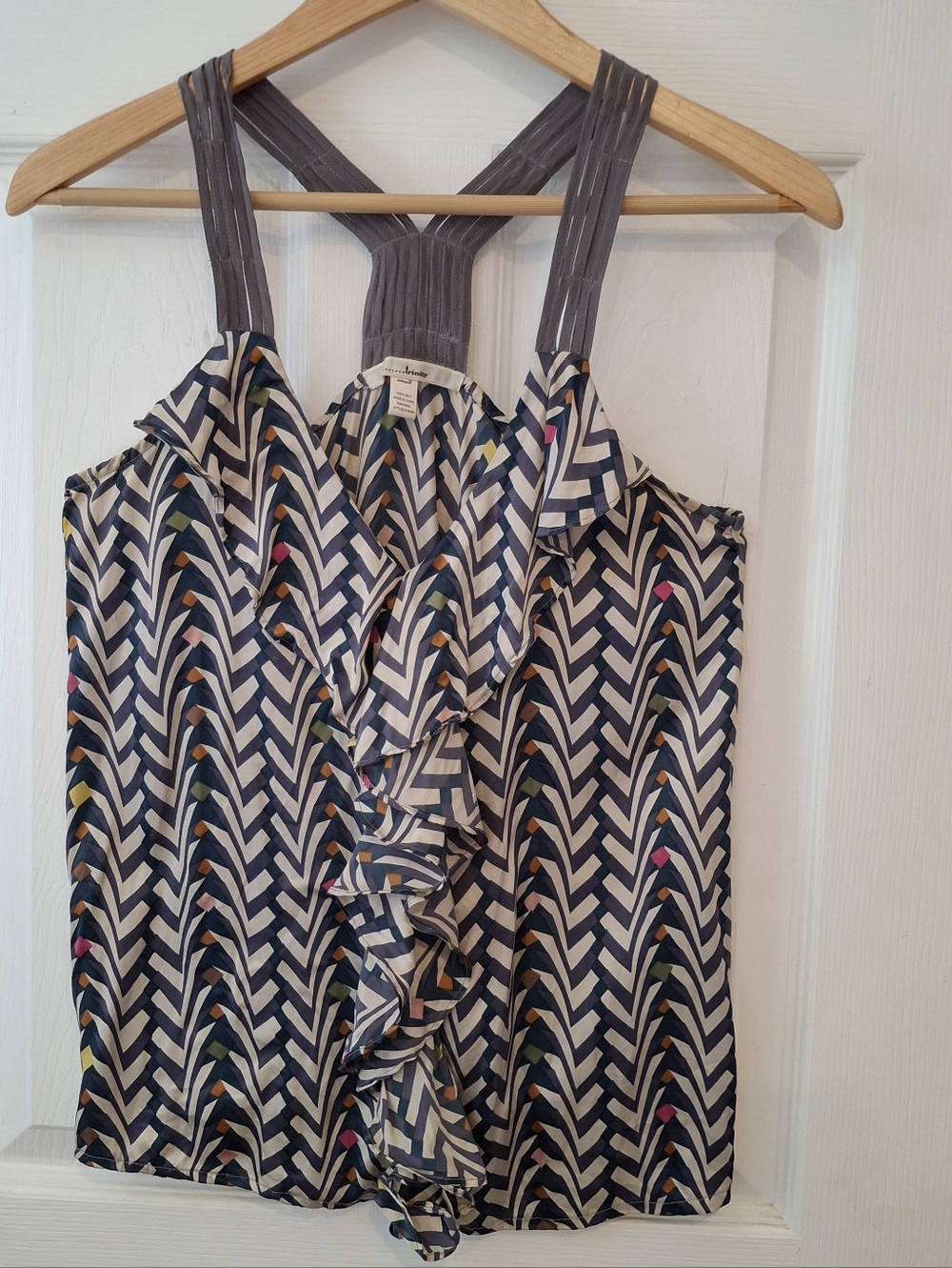 Anthropologie Trinity 100% Silk Geometric Tank Blouse Racerback Top Womens Sz S